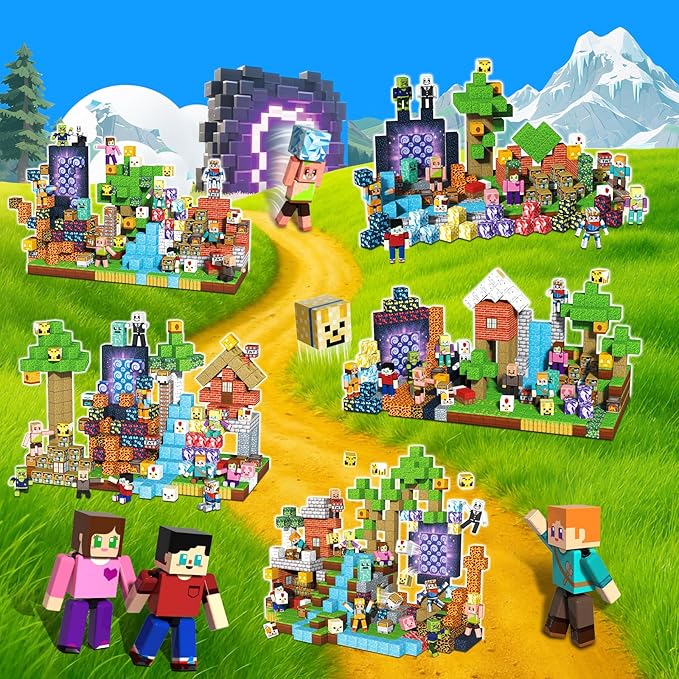 464 Pcs Magnetic Building Blocks with 10 Magnetic Figures - Magnetic Blocks for Kids Ages 4-8, Magnet Cubes Stacking, STEM Toys, Birthday Gift for 3 4 5 6 7 8-12 Year Old Boys Girls (Patent Pending)