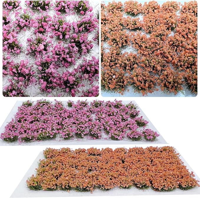 Woohome 106 Pcs DIY Miniature Colorful Flower Cluster Self Adhesive Flower Vegetation Groups Pink Orange Static Grass Tufts for Train Landscape Railroad Scenery Sand Military Layout Model