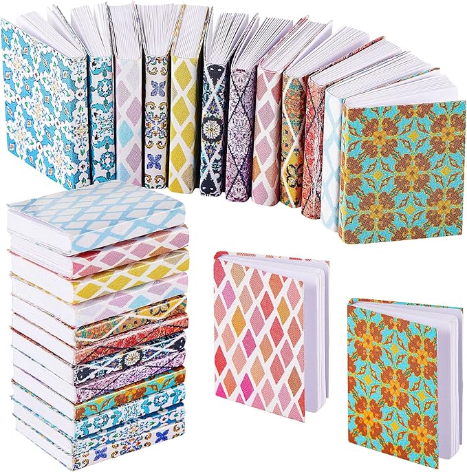 Skylety 24 Pieces 1:12 Scale Miniatures Dollhouse Books Assorted Miniatures Dollhouse Accessories Small Books Decoration Accessories Doll Toy Supplies(Grid Style)