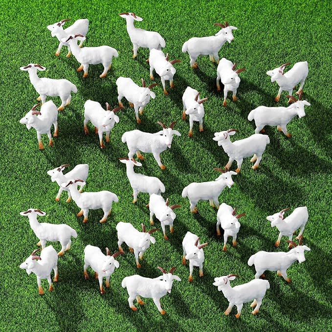 30 Pcs Mini Goat Figurines Miniature Resin Farm Animal Figurines Set for Decorating Outdoor Micro Landscape Mini Gardens Potted Plant Accessories and Creative DIY Props Cake Topper (Goat)