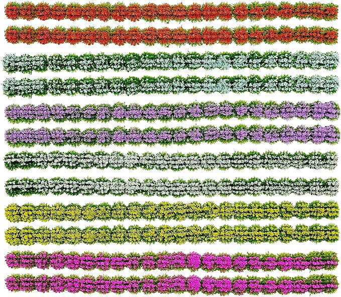 Woohome 12 PCS Flower Cluster Model, Static Grass Model Grass Tufts Set for DIY Miniature Train Landscape Terrain Railway Scenery Decorations