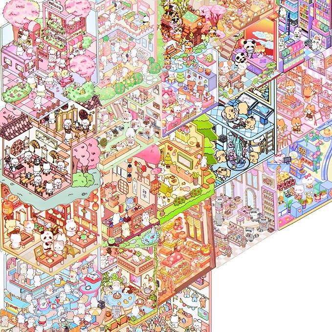 DIY 3D Fun Mini Animal House Scene Stickers Book with Tweezers Make Your Own Shop Amusement Park Sticker Scenes Cute Micro Stickers for Relief Stress Pass The Time(20 Designs)