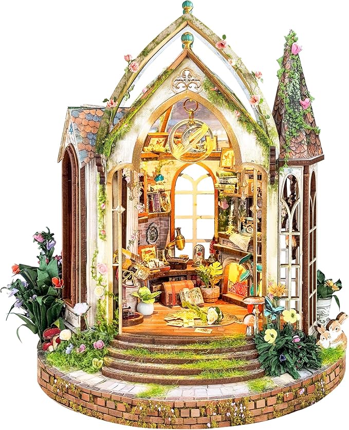 DIY Miniature House Kits Tiny Dollhouse for Adults,European Garden Model Kit Craft with LED Light Home Bookshelf Decor,Gifts for Family Friends -Dreamland Floral Studio(SQ-66)
