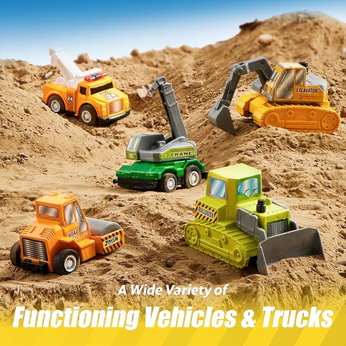 JOYIN 18 Pcs Pull Back City Cars and Trucks Toy Vehicles Set, Friction Powered Cars Toys for Toddlers, Kids Stocking Stuffers, Treasure Box Gifts for Classroom, Gifts for Grandkids, Easter Basket