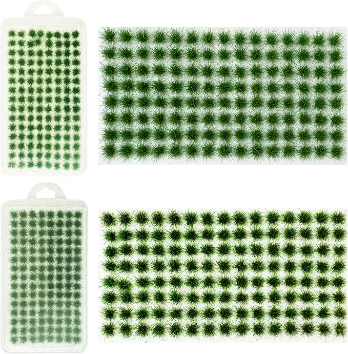 Woohome 208 PCS Static Grass Tuft Green Terrain Kit - Scenery Miniature Shrubs Bushes for Train Landscape Railway Artificial Grass Modeling