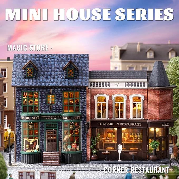 Kisoy DIY Miniature House Kit, Tiny House Building Kit with Furniture and LED Light for Adults and Teens, DIY Mini House Craft Kit, Decorations/Gifts for Family and Friends(Magic Shop)