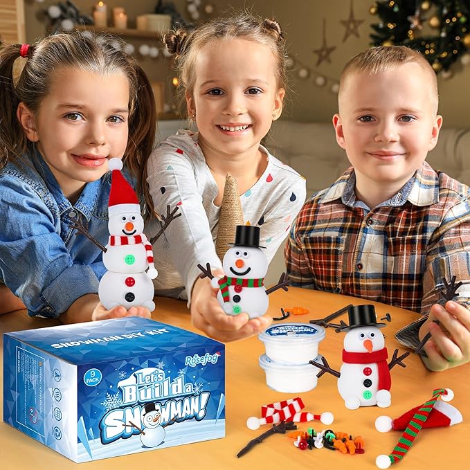 9 Pack Christmas Crafts, DIY Christmas Snowman Clay for Kids, Build Your Snowman Craft Kit, Modeling Clay Snow Man Making Game, Xmas Crafts Presents Winter Christmas Stocking Stuffers