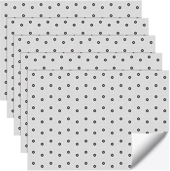 Sabary Dollhouse Wallpaper Mini Black and White Hexagon Flower Tile Dollhouse Flooring Wallpaper 12 x 18 Inch 5 Sheets 1: 12 Scale Peel and Stick Self Adhesive DIY House Accessories Vinyl Sheet