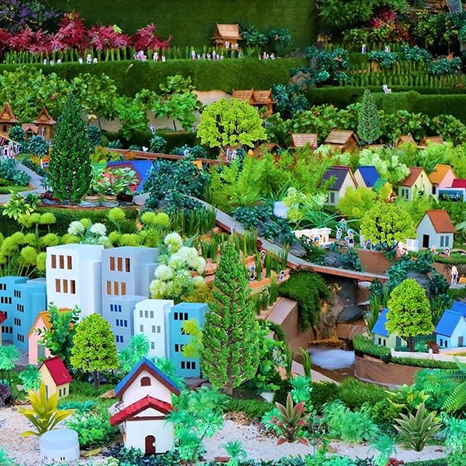 MOMOONNON Model Trees 1.1-5.1inch Mixed Diorama Green Model Trees Colorful Grass Architecture Mini Trees for Crafts Building Model Railway Scenery Landscape Supplies (Style 01)