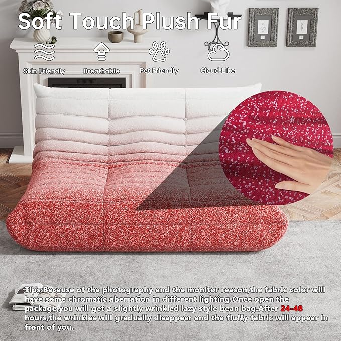 Bean Bag Chairs for Adults, BeanBag Reading Chair Memory Foam Couch 3-Seater, Floor Chair Soft Teddy Material, Comfy Reading Nook Chairs for Bedroom Living Room Office (Pink White)