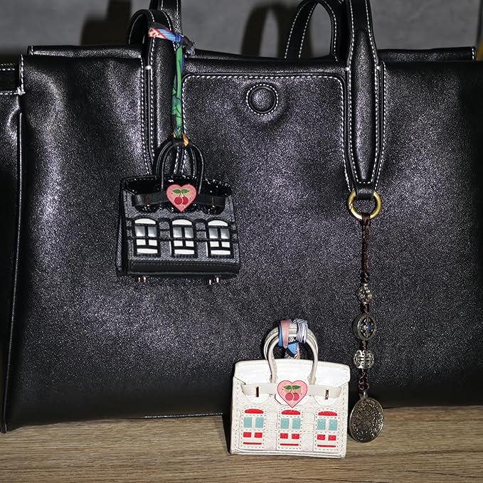 Buyborgood 2 PCS Women Mini Backpack Keychain Accessories Key Pouch Holder Coin Purse Bag Charm Wallet (Black + Ivory)