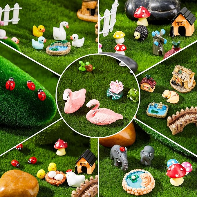 200 Pcs Miniature Garden Accessories, Including Animals, Mini Houses and DIY Dollhouse Decoration, Miniature Figurines, Micro Landscape Ornaments, Garden DIY Kit
