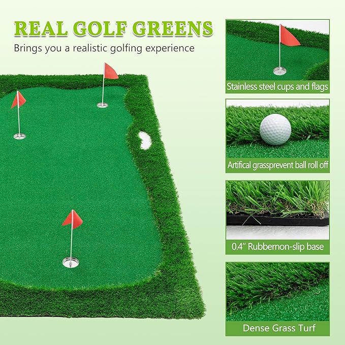 Jaxilyn Golf Putting Green Mat Professional Practice Mat with Putter,Movable Golf Cup, Slope Pad Professional Practice Mat for Outdoor/Indoor Training