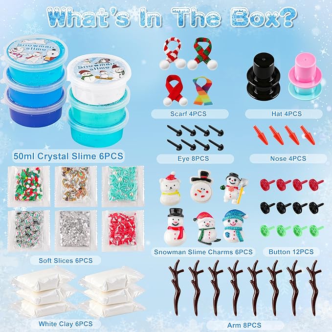 6 Pack Slime Stocking Stuffers, Stocking Stuffers for Kids,Christmas Crafts,Stocking Stuffers, Kids Crafts Snowman DIY Kit,Crafts Xmas Gift
