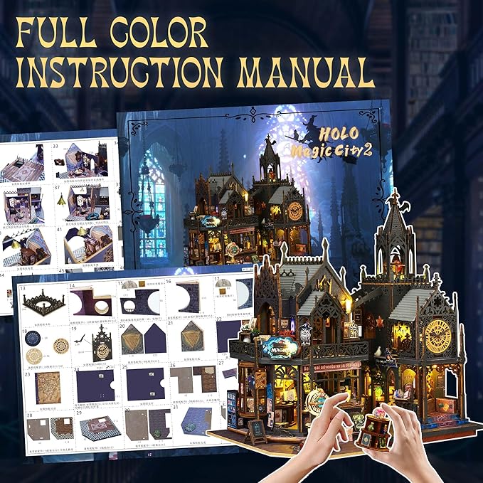 Flever Dollhouse Miniature DIY House Kit Creative Room with Furniture for Romantic Artwork Gift (Holo Magic City II)