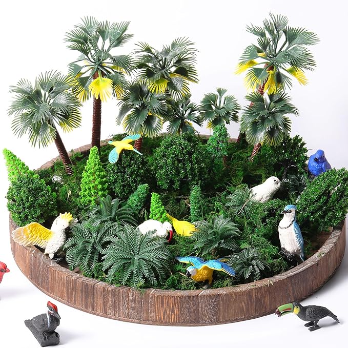 Tigeen 28 Pcs Model Trees Mixed Model with 1.4 Ounce Faux Green Moss Decor Tree Train Scenery Architecture for DIY Crafts, Building, Scenery Landscape (Palm Tree)