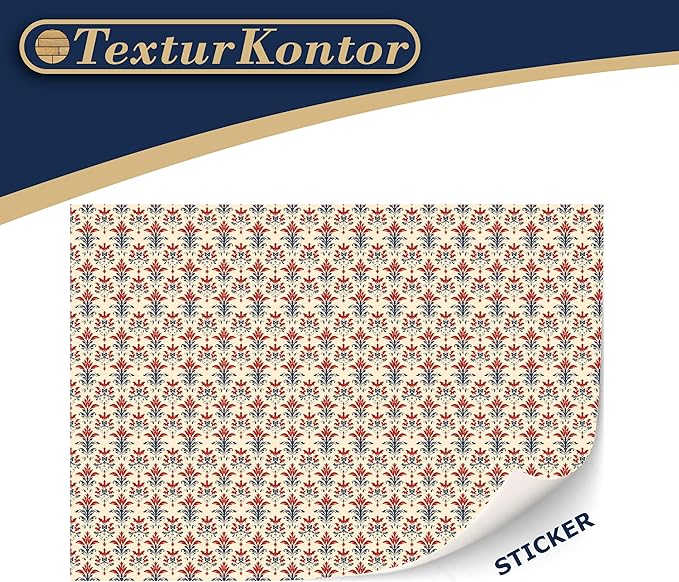 3 Sheets Self-Adhesive Wallpaper for Dollhouses Scale 1:12 Modern Wallpaper Art Deco Wallpaper Artdeco Wallpaper (Damast Red Blue Sepia)