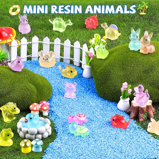100PCS Mini Resin Animals Tiny Cute Figurines Glow in Dark, Miniature Figures to Hide, Little Animal Small Accessories for Topper Desk Garden Dollhouse Landscape Aquarium Ornaments Crafts & Decor