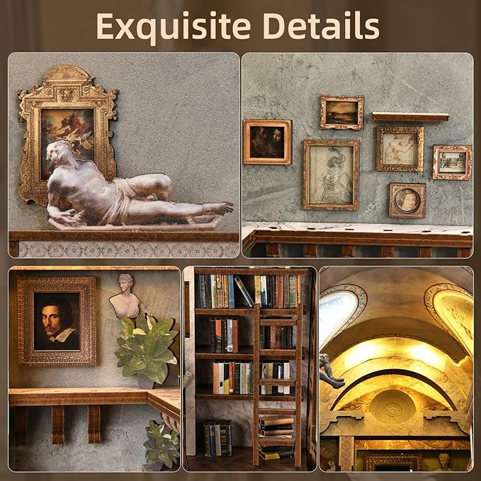 Book Nook Kit, DIY Miniature Dollhouse Halloween Booknook Kit, Spooky Creepy Scary 3D Wooden Puzzle Bookend Bookshelf Insert Decor with LED Light (Bernini's Workshop)