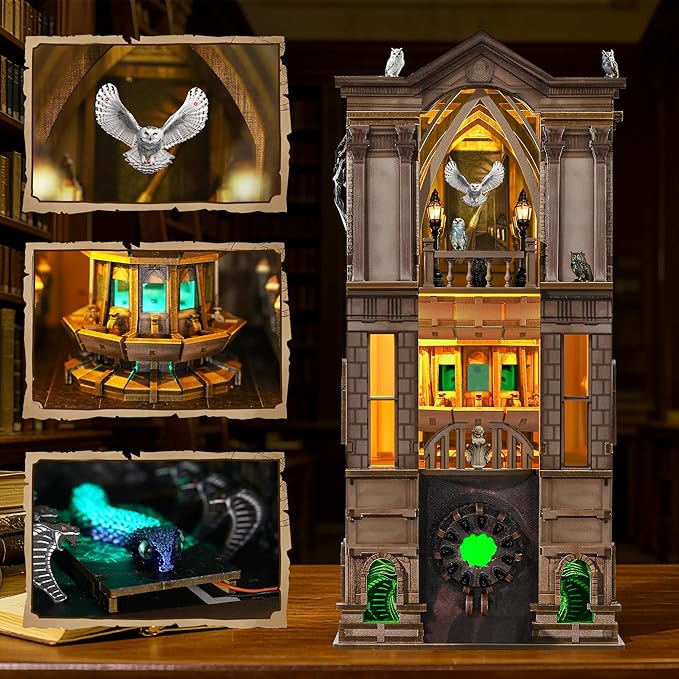 Book Nook Kit - DIY 3D Wooden Puzzle Magic Miniature House with LED Lights - Creative Crafts for Adults - Bookshelf Insert Decor - Educational Gift for Family & Friends（Whispering Gate X）