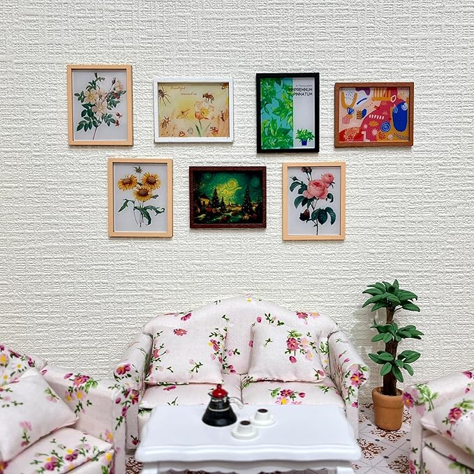 SAMCAMI Dollhouse Furniture Mini Wall Art, 1/12 Scale Accessories, Dollhouse Miniatures, 15 Pieces (No.1)