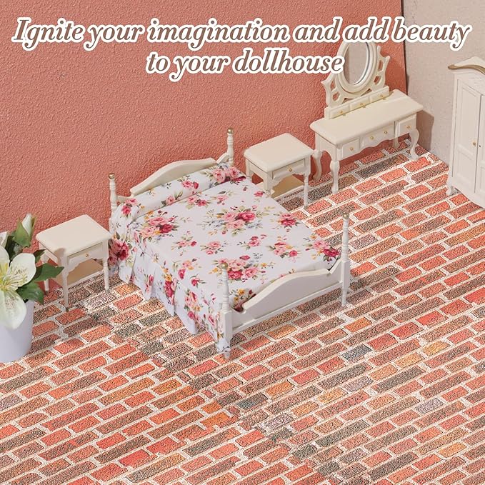 Flutesan 3 Pcs Miniature Dollhouse Wallpaper and Flooring Peel and Stick 1:12 Scale Self Adhesive Doll House Wallpaper DIY Mini Dollhouse Accessories 8.27 x 11.69 Inch(Brick Wall)