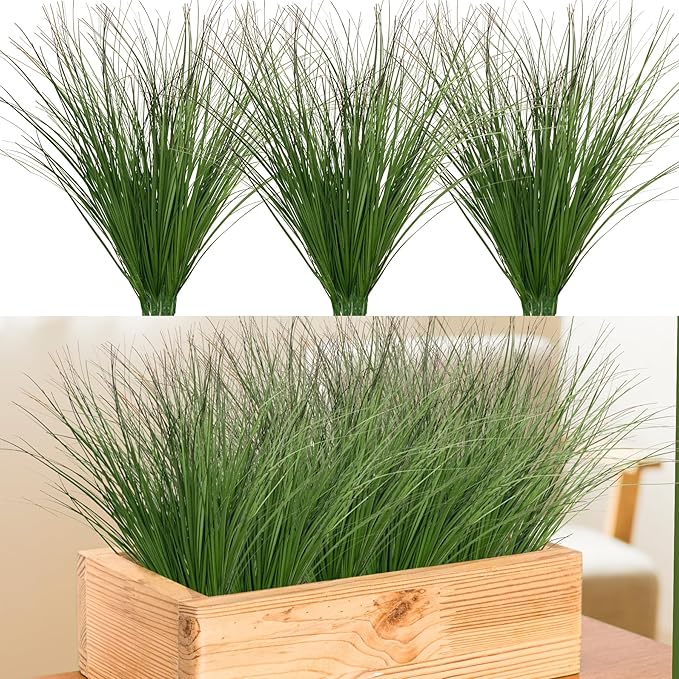 Ttranewsoo 24PCS Realistic Minimalist Artificial Grass, Green, 17 inches, Plastic, Perfect for Indoor and Outdoor Decoration
