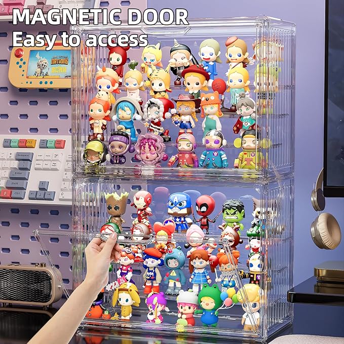 Clear Acrylic Display Case for Collectibles 4 Layer Hobby Figure Display Case Box with Shelves Stackable Figurine Display Shelf for Pop Mart Labubu, Car Model, Perfume, 2 Pack