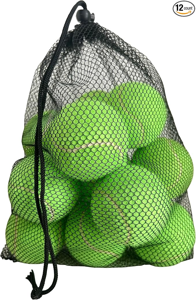 HiBallBall 12-Pack Practice Tennis Balls for Beginners & Dogs - Reusable Mesh Carry Bag Included - Ideal for Tennis Training, Pet Play, Fetch