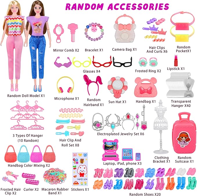 342 Pcs Doll Clothes and Accessories with Doll, Princess Gowns, Fashion Dresses, Top, Pants, Swimsuits, Shoes, Hangers and Other Accessories, Doll Playset Dress up Toy for Girls Toddlers Gift Toys