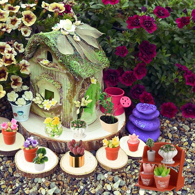 Luinabio 26 Pieces Dollhouse Plant Miniature Bonsai Mini Potted Plant Flower Model Tiny Fake Greenery Ornament Dollhouse Decoration(Stylish Style)