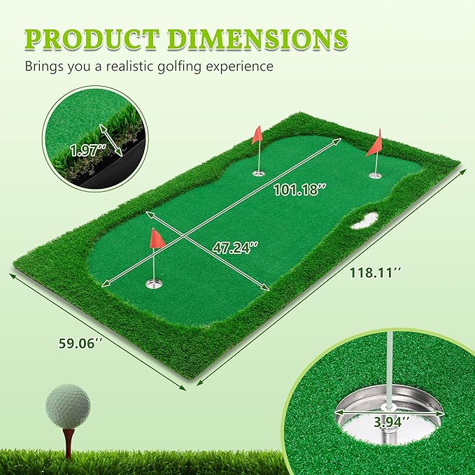 Jaxilyn Golf Putting Green Mat Professional Practice Mat with Putter,Movable Golf Cup, Slope Pad Professional Practice Mat for Outdoor/Indoor Training