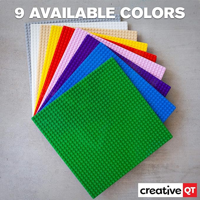 Creative QT Peel-and-Stick Stackable Baseplates - 4-Pack 10 x 10 in Blue - Building Brick Plates for Play Table & Wall Toy - Compatible with Lego