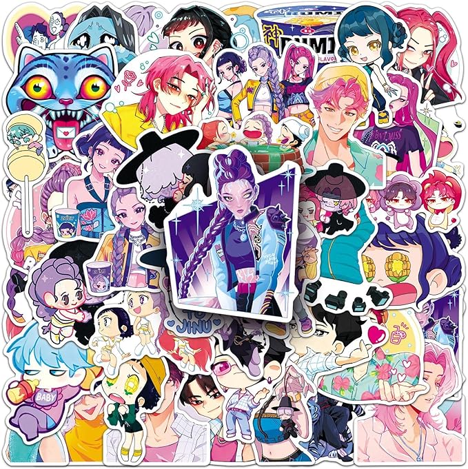 Korean Idol K-pop Demon Hunters Stickers, 50 PCS Korean Cartoon K-pop Stickers for Water Bottles, Demon Hunter Stickers for Teen Girls Boys Adult Laptop Skateboard Phone Case Guitar Travel Case Bike