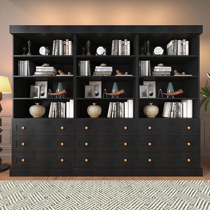 71" Tall Farmhouse Kitchen Pantry, Large Storage Cabinet with Adjustable Shelves, 3 Drawer, Wood Versatile Hutch Cabinet for Dining Room, Living Room, Black 3 PCS