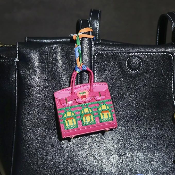 Buyborgood Women's 2 PCS Mini Tote Bag Charms Keychain Pouch Small Coin Purse Wallet (Rose Red + Green)