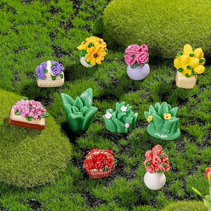 42Pcs Miniature Dollhouse Plants Set,Artificial Resin Flowers & Grass Clumps,DIY Micro Garden Decor for Fairy Gardens,Terrariums,Mini Landscape