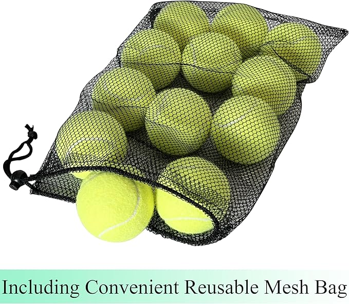HiBallBall 12-Pack Practice Tennis Balls for Beginners & Dogs - Reusable Mesh Carry Bag Included - Ideal for Tennis Training, Pet Play, Fetch
