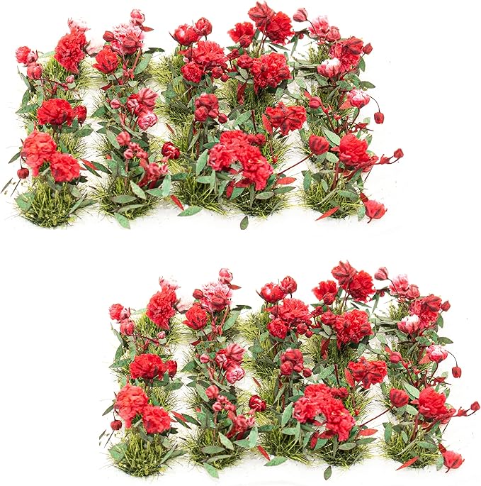 Warmtree 40 Pcs Flower Cluster Flower Vegetation Groups Grass Tufts Miniature Static Scenery Model for DIY Architecture Building Model Railway Train Diorama Garden Scenery Landscape Layout (Red)