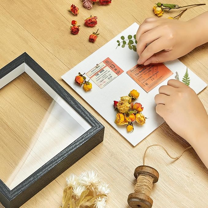 8x8 Shadow Box Picture Frame Display Case with Soft Linen Back-Thickened Panel,Small Black Deep Square Shadow Memory Box Frame 8x8 fo Flower Pet Wedding Photo Craft Memorial Gift