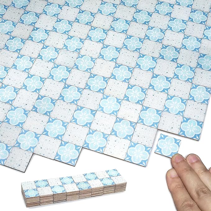 Halandar Dollhouse Flooring Tiles on 1/12 1/6 Scale Miniature Decor Accessories 128pcs Double-Sided