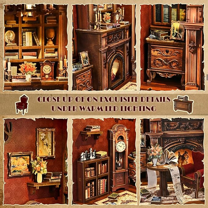 Soothee DIY Book Nook Kit with LED Lights (Twilight Library) - 3D Puzzles for Adults & Teens, Miniatures and Model Building Kits for Bookshelf Decor, Relaxing Craft & Unique Gift for Craft Lovers