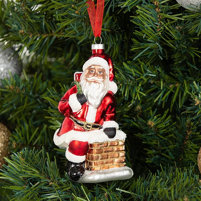Every Day is Christmas Glass Blown Ornaments Cute Hand Made Figurines Tree Decoration, Chimney Santa