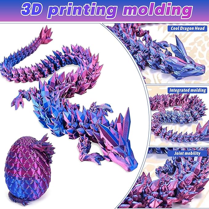 JOD® 4PCS 3D Printed Dragon Eggs with Dragon Inside – Articulated Fidget Toys, Easter Dragon Eggs, Mystery Surprise Easter Eggs for Kids, Unique 3D Printed Animals, Home Decor and Gift Set(C)