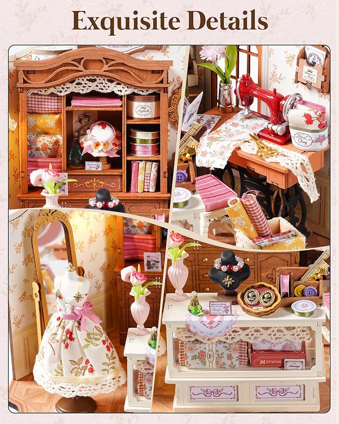 Rolife DIY Miniature House Kit Elsa's Tailoring 1:18 Scale Dollhouse Diorama, Tiny House Building Kit Vintage Tailor Shop Crafts for Adults Home Decor Gift for Adults