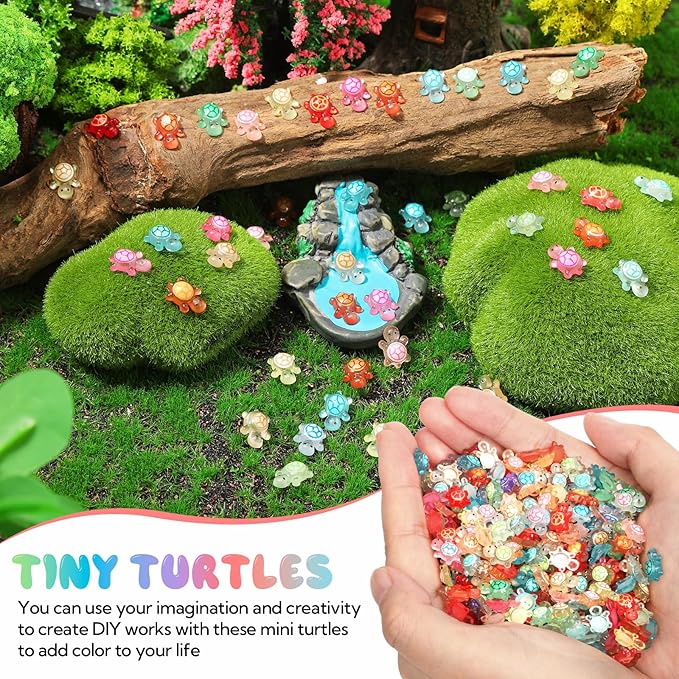 500 Pcs Luminous Mini Resin Turtles Tiny Turtles for Crafts Miniatures Mini Resin Animals Miniatures for Crafts Fairy Garden Dollhouse Micro Landscaping Decoration Style 1