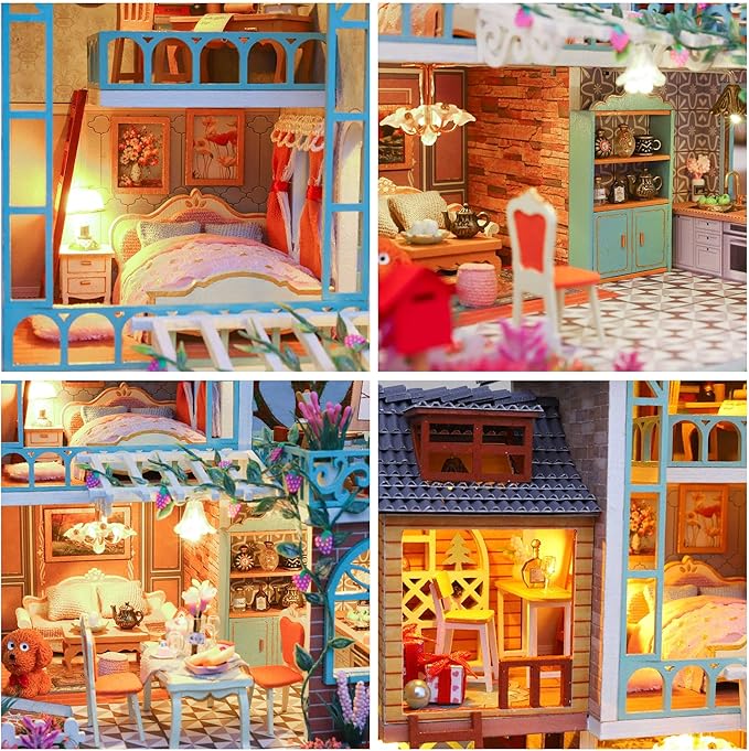 GuDoQi DIY Miniature Dollhouse Kit, Tiny House kit with Music, Miniature House Kit 1:24 Scale, Great Handmade Crafts Gift for Birthday Christmas Day, Jungle Resort