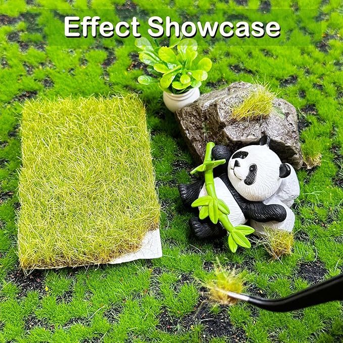 Woohome 2 PCS Static Grass Tuft Railway Artificial Grass for Train Scenery, Railway Landscape, Military Sand Table DIY, Yellowish Green
