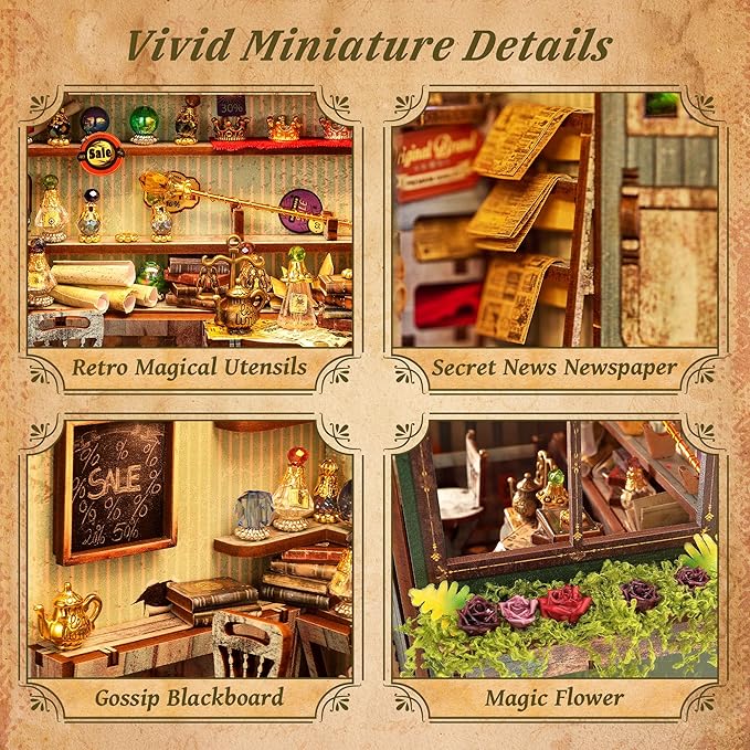3D Wooden Puzzle Magic Shop Miniature Kit - DIY Dollhouse with LED Lights，Home Décor Display, Creative Gift for Adults and Teens (Magic Shop)