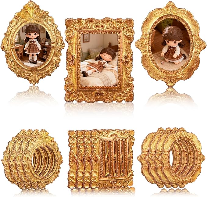 Toyvian Miniatures Vintage Picture Frames: 18pcs Mini Gold Frames Ornaments Crafts, DIY Mini Resin Photo for 1 12 Scale Dollhouse Decor, Photography Wall Display, Tiny Antique Photo Accessories